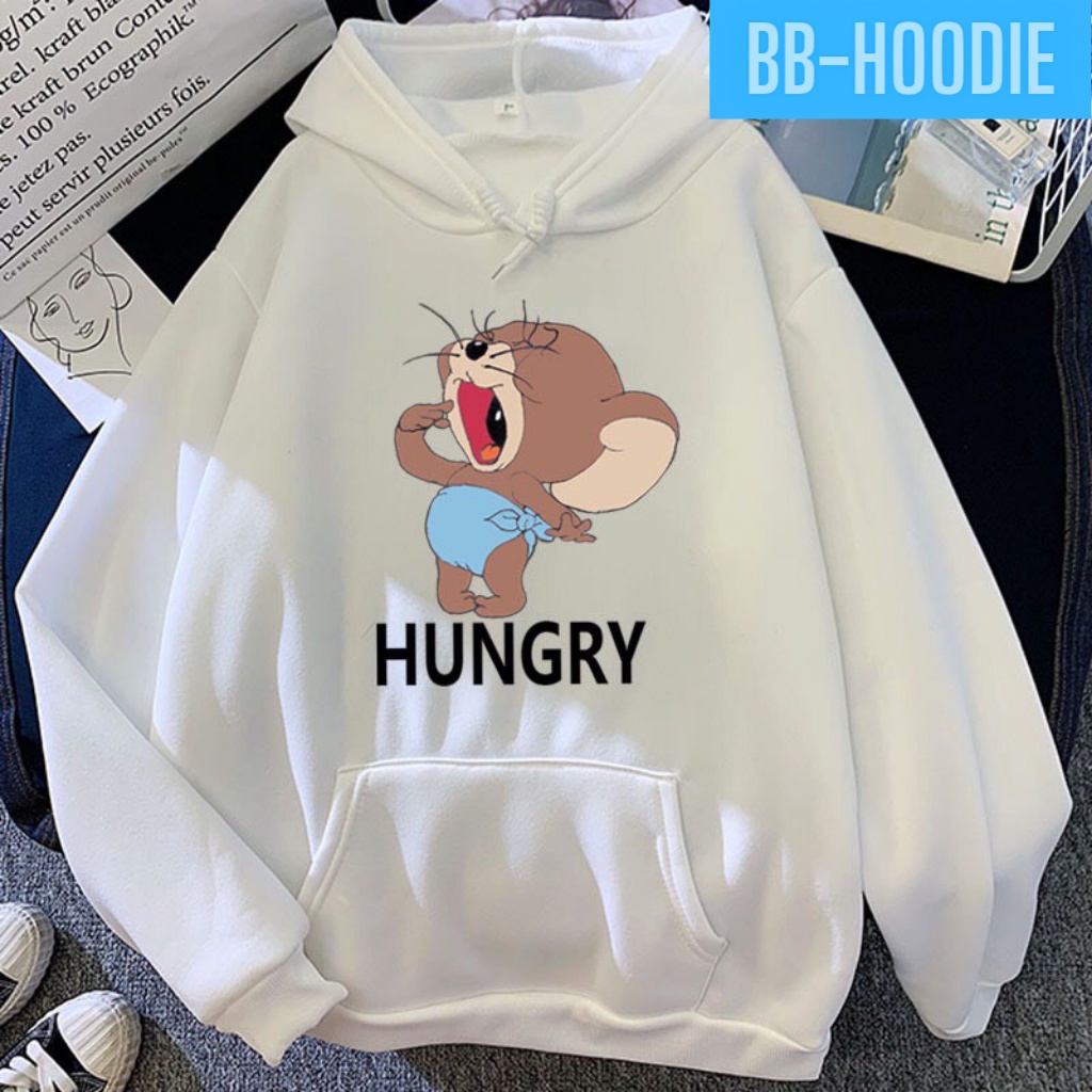 Áo Hoodie Nỉ Hoạt Hình Chuột  Hungry Dễ Thương Áo Form Rộng Unisex Chất Nỉ Mềm Mại Style HOT TREND BB HOODIE