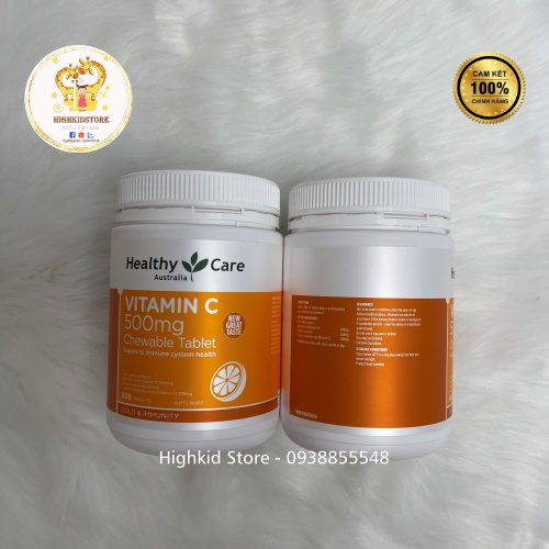 (Mẫu mới) Healthy Care Vitamin C Viên Nhai Ngậm 500mg 500 viên Úc