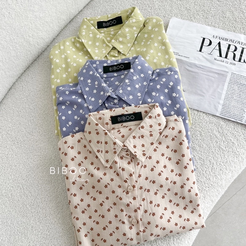 BIBOO - Áo sơmi tay dài form rộng oversize họa tiết hoa nhỏ xinh xắn FLORAL SHIRT