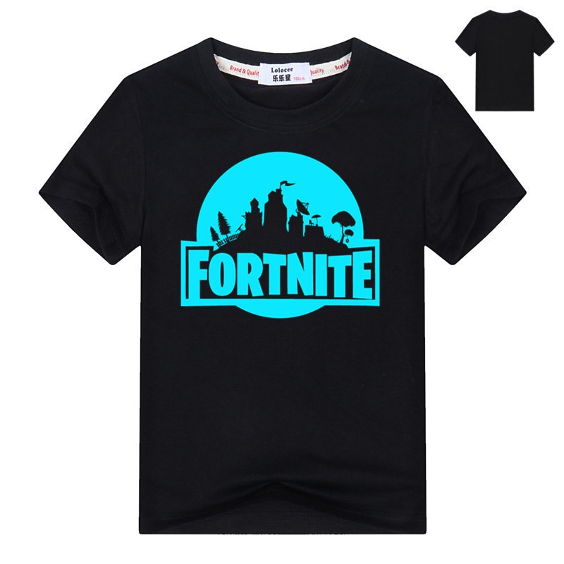 Áo thun trẻ em huỳnh quang Fortnite bé trai phát sáng trong áo bông tối màu Áo phông dạ quang