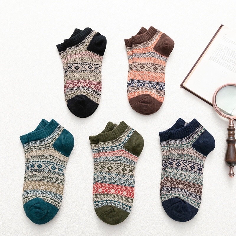 [TonaShoe] Tất Thổ Cẩm Vintage Cổ Ngắn Đủ Màu