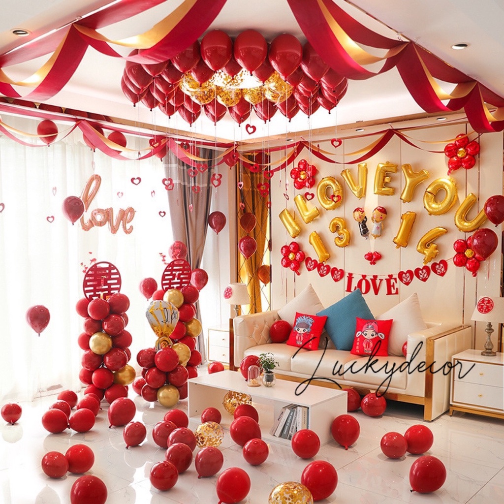 (TẶNG QUÀ) SET BÓNG BAY TRANG TRÍ PHÒNG CƯỚI TẶNG KÈM BƠM TAY KEO DÁN HOT 2022 MN90