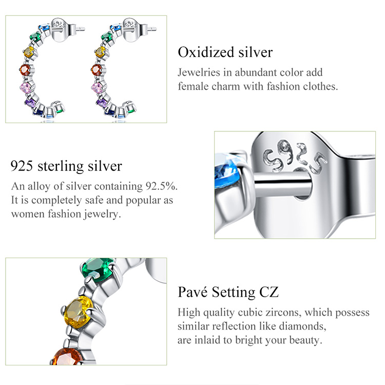 Hoa Tai Bamoer Bạc 925 Đính Đá Nhân Tạo Cầu Vồng Cho Nữ SCE1014