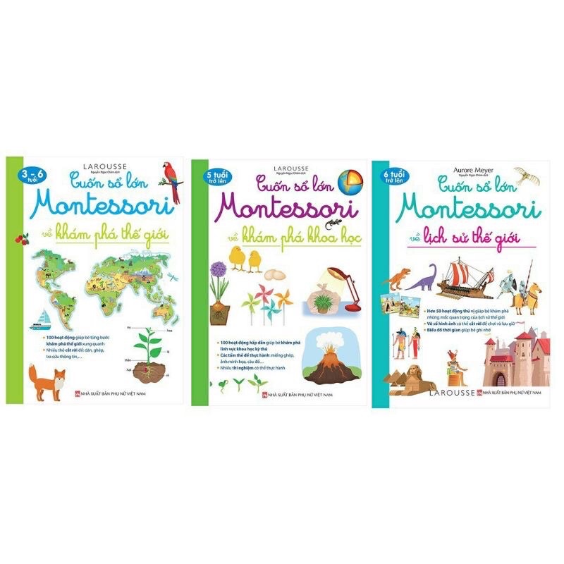 Sách - Combo cuốn sổ lớn Montessori về ( Lịch sử thế giới,Khám phá thế giới, Khám phá khoa học)