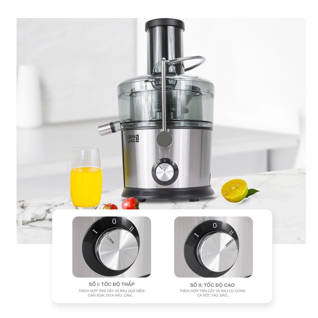 Máy ép trái cây Lebenlang LBE3468, máy ép nhanh dung tích 1100ml, công suất 800W