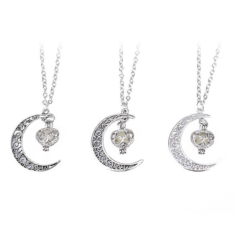 flowersqueen Vòng cổ Mạ Bạc Mặt Trăng Khuyết Phát Sáng Trong Đêm