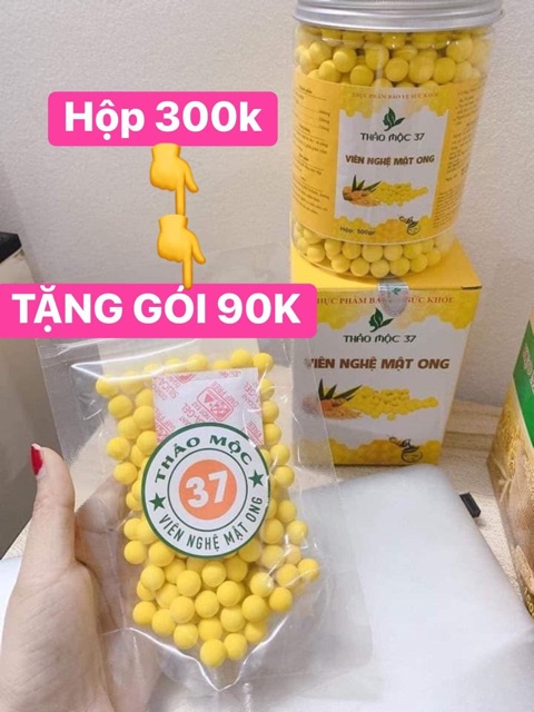 Mua 1 được 3: Mua 1 hũ to 500 viên tinh nghệ mật ong đuọc tặng 2 gói 100 viên tinh bột nghệ mật ong 37 của thảo mộc 37