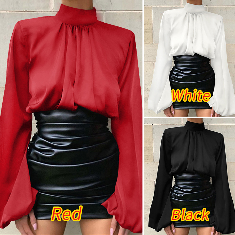 Áo ZANZEA Cổ Cao Xếp Ly Tay Áo Phồng Dài Phong Cách Thường Ngày Thanh Lịch Dành Cho Nữ