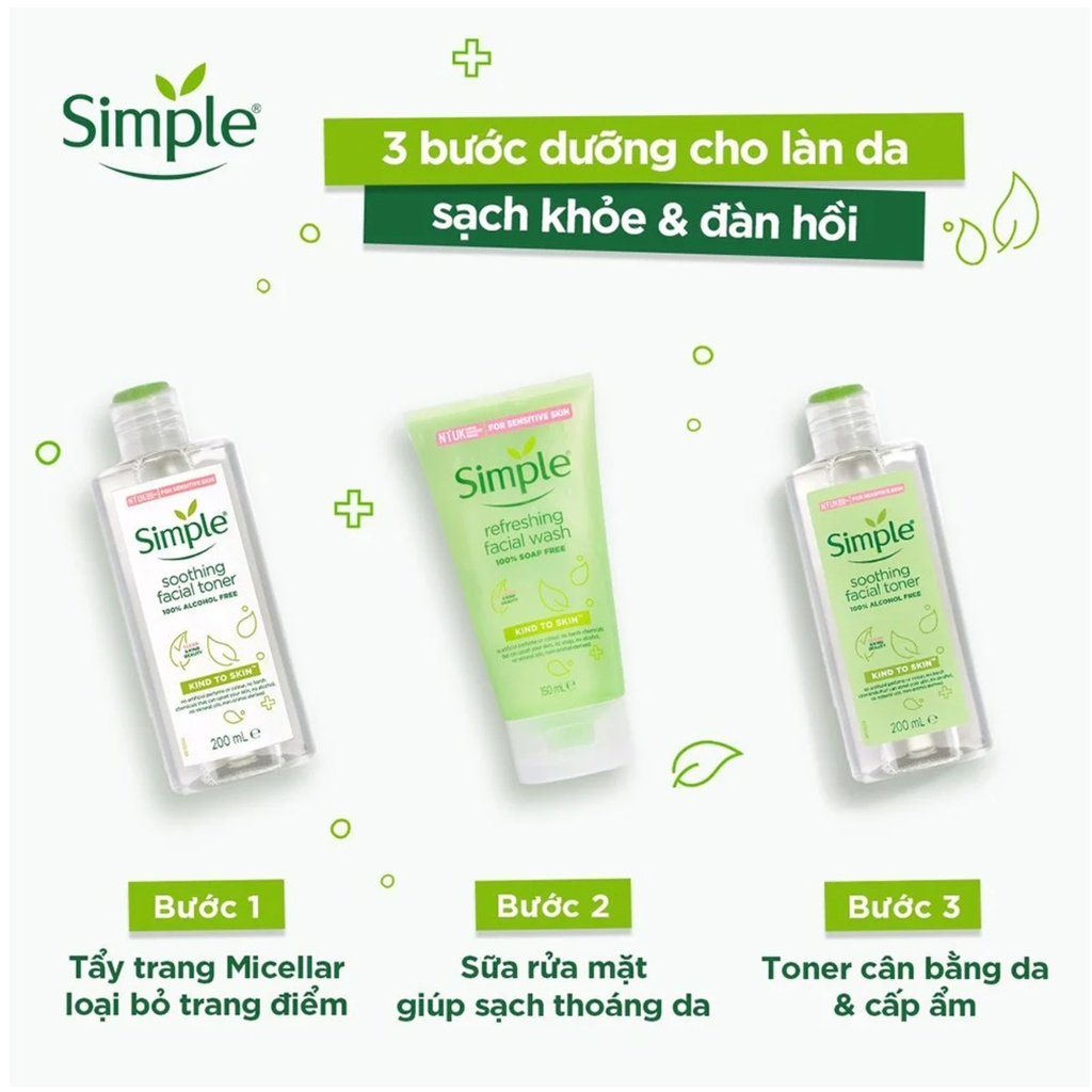 Nước tẩy trang Simple Kind To Skin Micellar Water sạch sâu dịu nhẹ cho da nhạy cảm