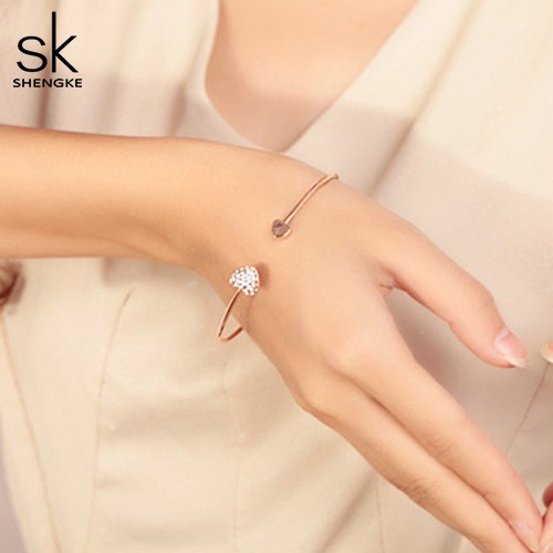 Vòng Tay SHENGKE Trang Trí Hình Trái Tim Đính Kim Cương Gỉa Thời Trang Đáng Yêu