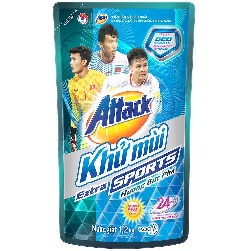 Nước giặt Attack Khử Mùi Extra Sports - Hương Bứt Phá, Túi 1.2kg, màu xanh lam