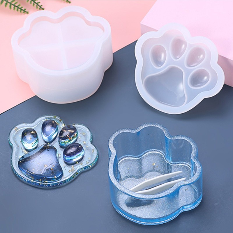 Khuôn Silicone Làm Hộp Nhựa Resin Epoxy Hình Dấu Chân Chó Trang Trí Nhà Cửa Diy