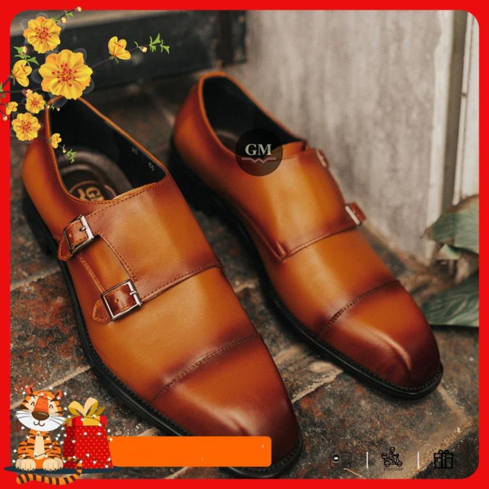 Giày tây nam công sở cao cấp đế phíp da bò thật bảo hành 1 năm kiểu dáng Double Monkstrap - Mã T157