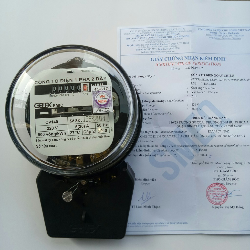 Công tơ điện 1 pha 2 dây Có kiểm định-10-40A ( Đồng hồ điện gia đình, phòng trọ )