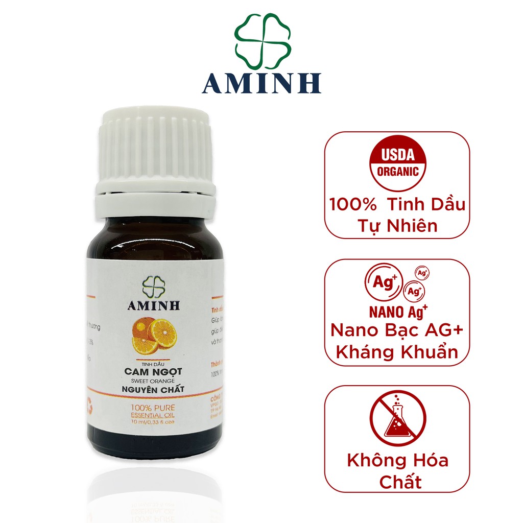 Tinh Dầu Cam Ngọt Thiên Nhiên Xông Phòng AMINH Nhập Khẩu Từ Ấn Độ Lọ 10ml Giúp Thư Giãn Cải Thiện Chất Lượng Giấc Ngủ