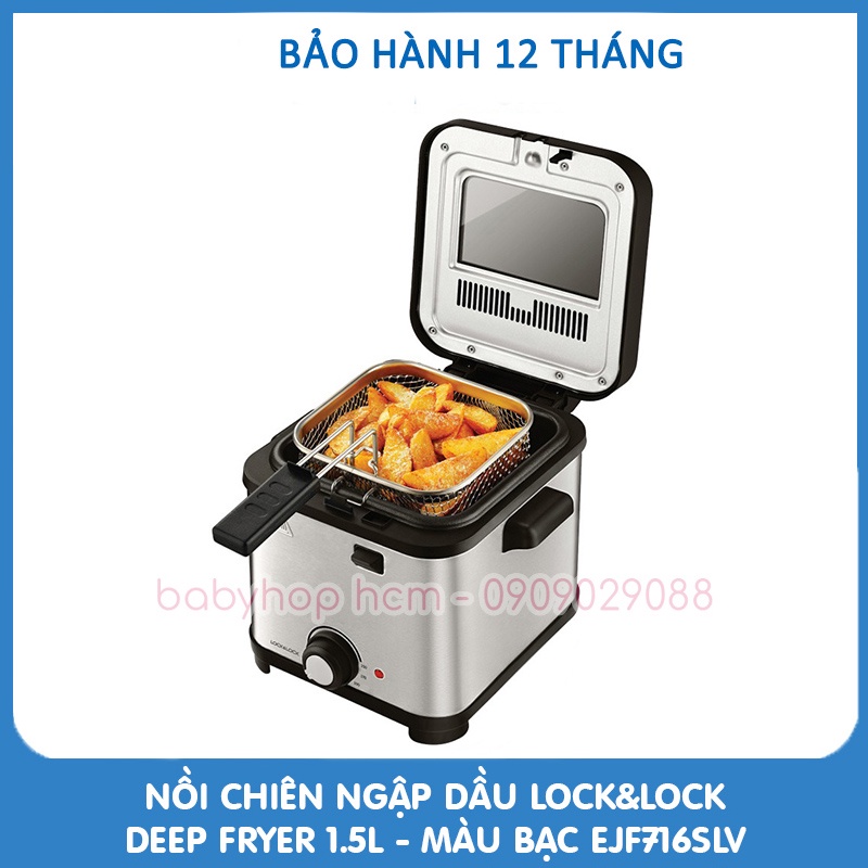 [BH 12 Tháng] Nồi chiên ngập dầu Lock&amp;Lock Deep Fryer 1.5L  Màu bạc  EJF716SLV