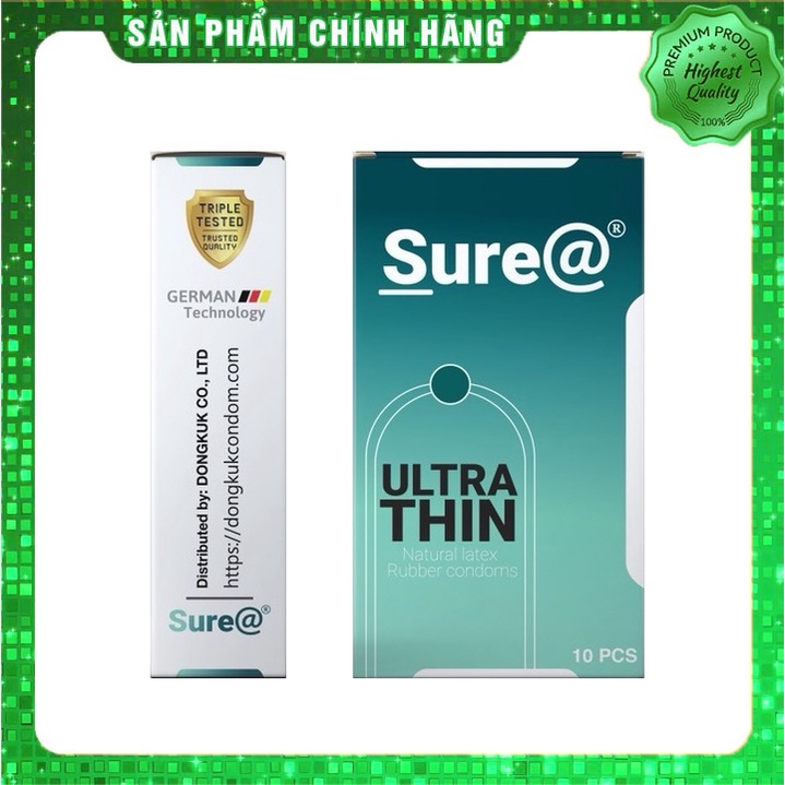 Bao cao su siêu mỏng, nhiều gel bôi trơn SURE ULTRA THIN - hộp 10 chiếc