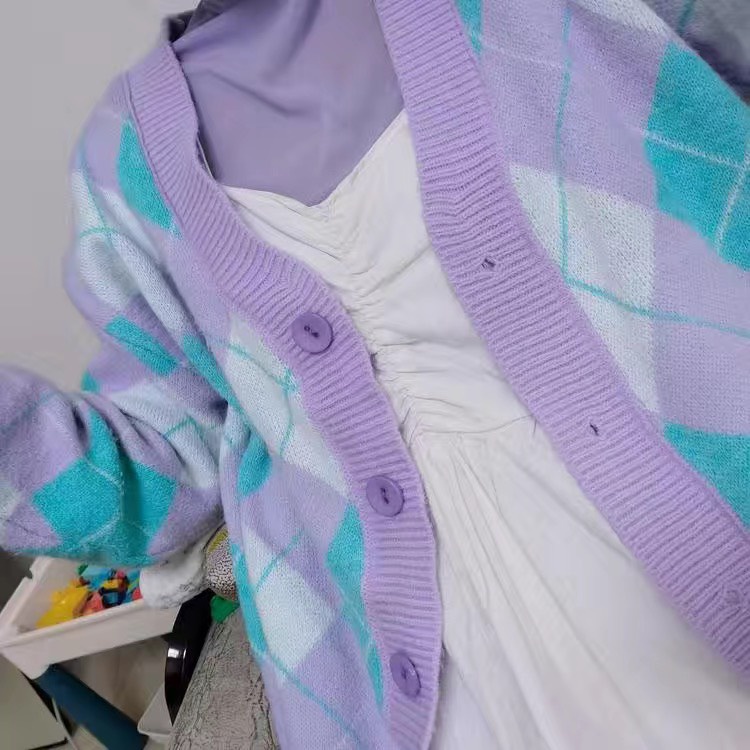 [ORDER] Áo len cardigan họa tiết kim cương thời trang (ảnh thật cận chất ở cuối) | BigBuy360 - bigbuy360.vn