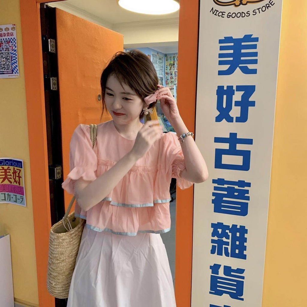 Áo Chiffon Xếp Tầng Cổ Vuông Xinh Xắn Thời Trang Mùa Hè Cho Nữ