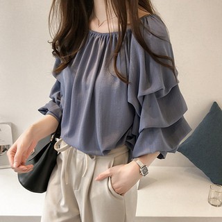 Áo kiểu trễ vai phối bèo thời trang nữ tính