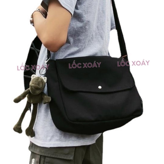 Túi Vải Đeo Chéo Unisex Chất Canvas Cao Cấp Có Khóa Bấm Và Ngăn Nhỏ Bên Trong Thời Trang Ulzzang Hàn Quốc