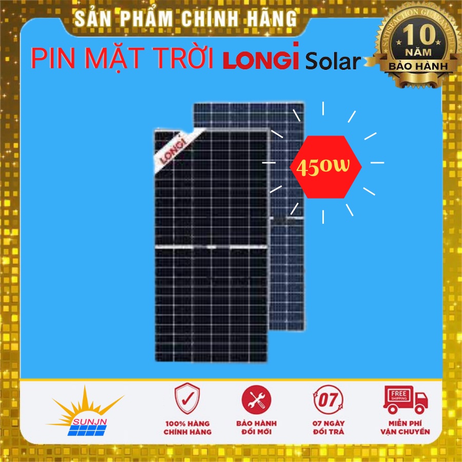 TẤM PIN NLMT LONGI SOLAR - 450W | HÀNG CHÍNH HÃNG - BẢO HÀNH 25 NĂM | SUNJN VIỆT NAM