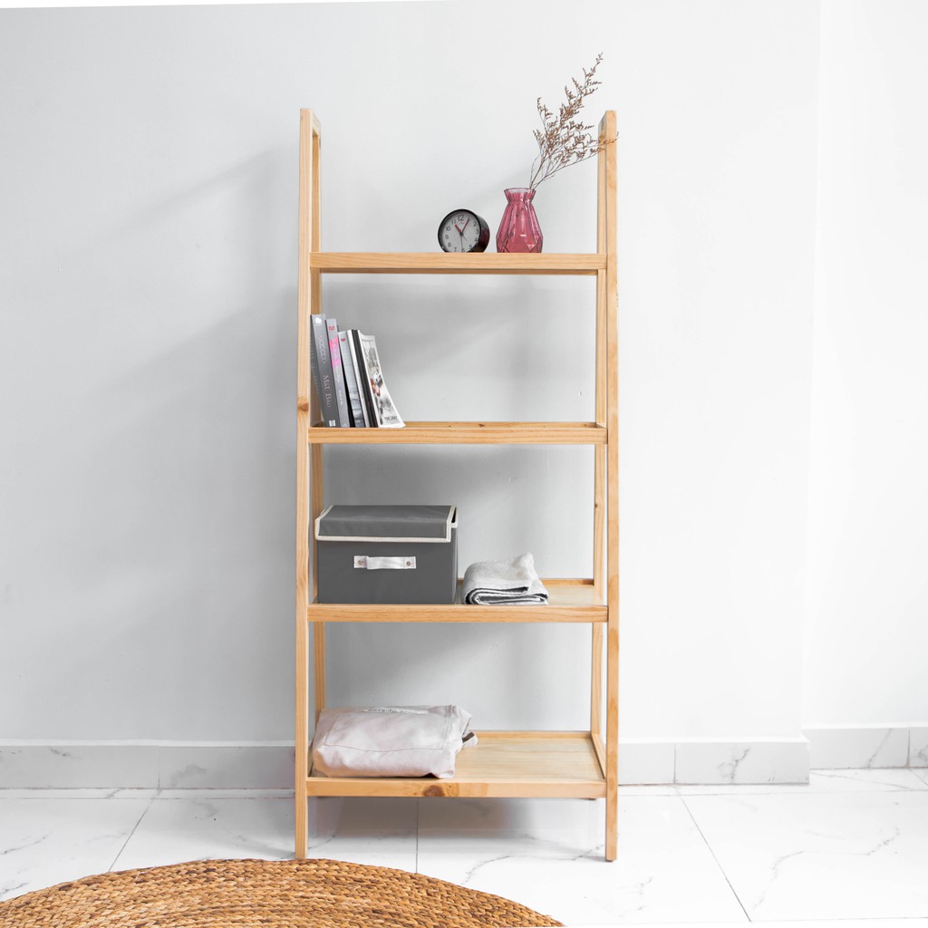 KỆ ĐỂ SÁCH 4 TẦNG DÁNG CHỮ A MÀU TỰ NHIÊN - A BOOK SHELF 4F NATURAL SIZE L