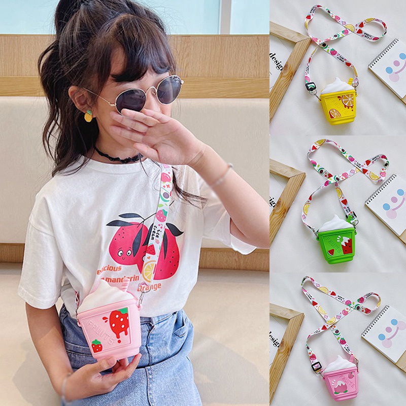 Túi Đeo Chéo Hình Cây Kem Bằng Silicon Dễ Thương Phong Cách Hàn Quốc Cho Bé Gái