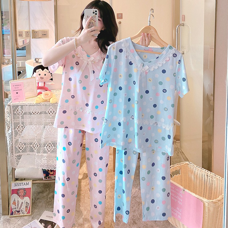 Bình thường cộng với chất béo cộng với kích thước ren ngắn tay đồ ngủ nữ cotton tinh khiết bộ đồ phục vụ tại nhà | BigBuy360 - bigbuy360.vn