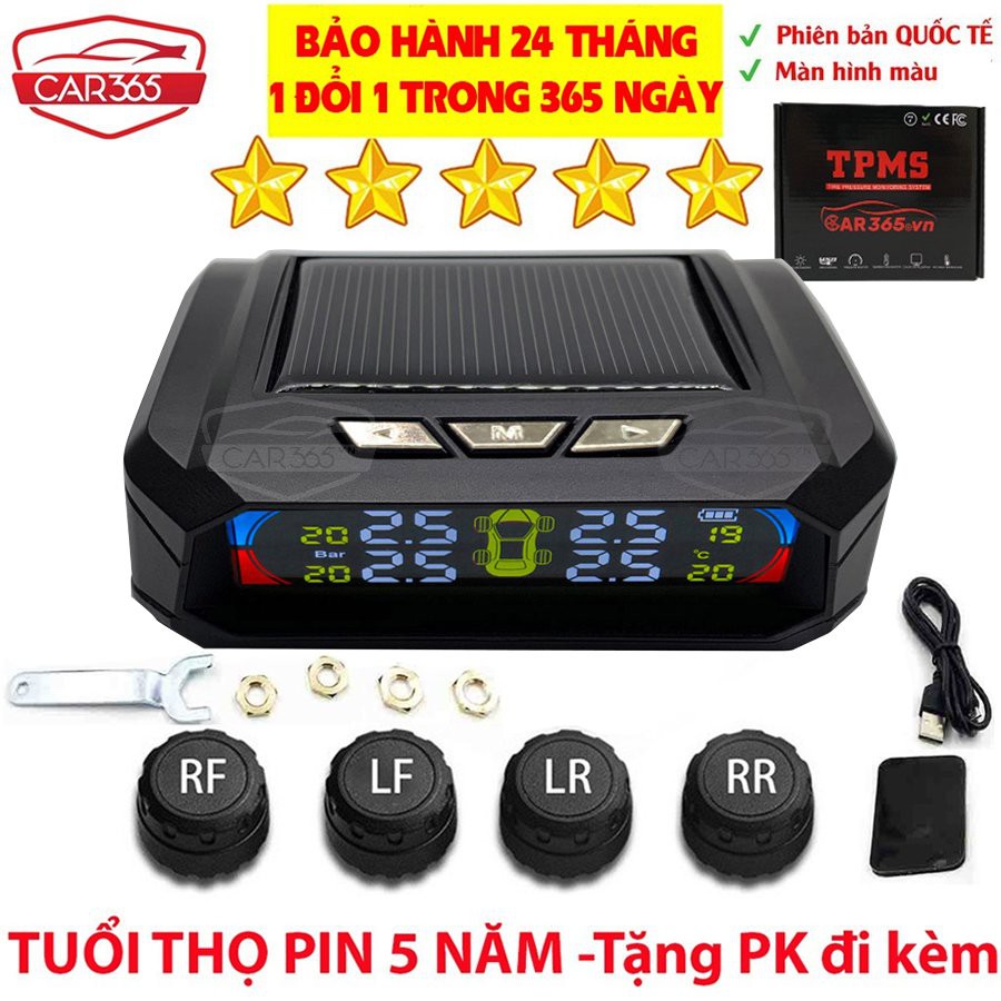 Cảm biến áp suất lốp cao cấp chính hãng CAR365 - Màn hình màu LCD hiển thị áp suất nhiệt độ - BẢO HÀNH 24 THÁNG - CAR38