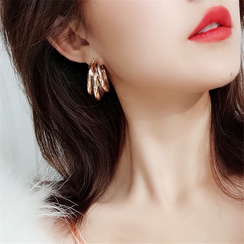 Khuyên Tai Kim Loại Mạ Vàng Họa Tiết Hình Học Phong Cách Retro Thời Trang