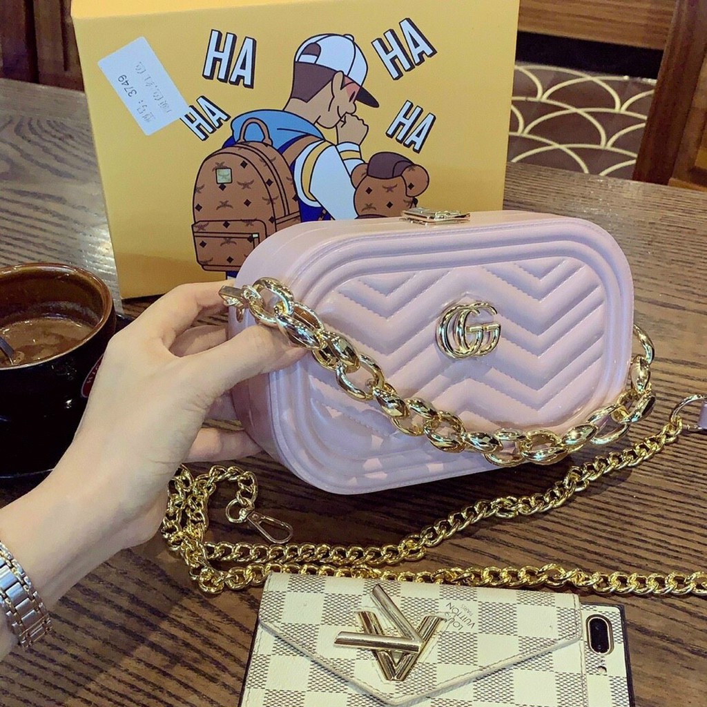 Túi gucci hồng cốp phối xích hàng QC