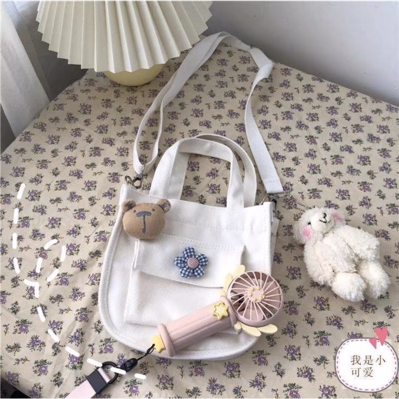 Túi đeo chéo gấu hoa ulzzang siêu cưng (có sẵn, hình thật)