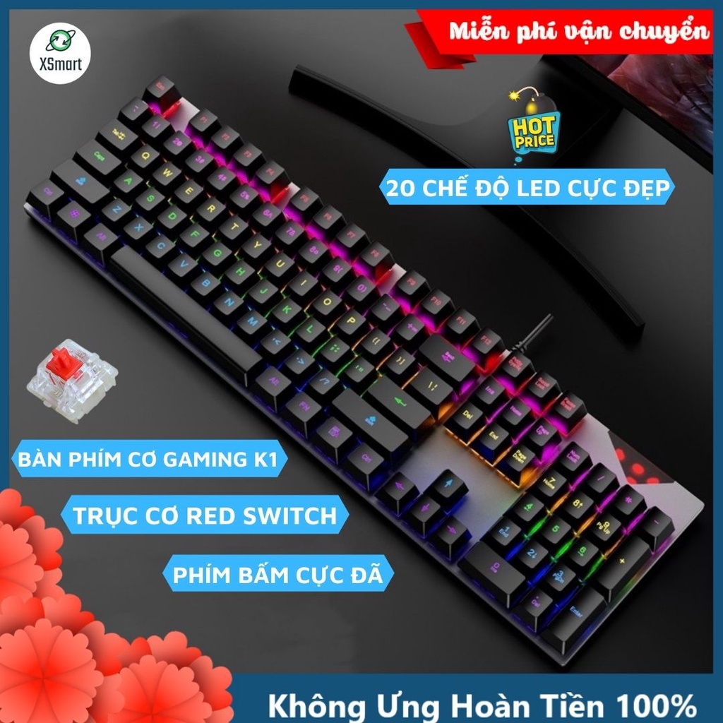 Bộ Bàn Phím Và Chuột LED 20 Chế Độ Cực Đẹp, Phím Chuẩn Cơ Red Switch Gõ Siêu Đã, Chống nước chơi game chính hãng K1+V1