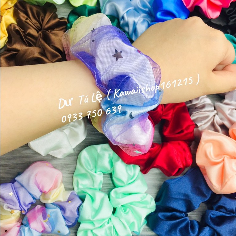 MS10 Dây cột tóc phi bóng scrunchies Dư Tú Lệ màu trơn mix cầu vồng