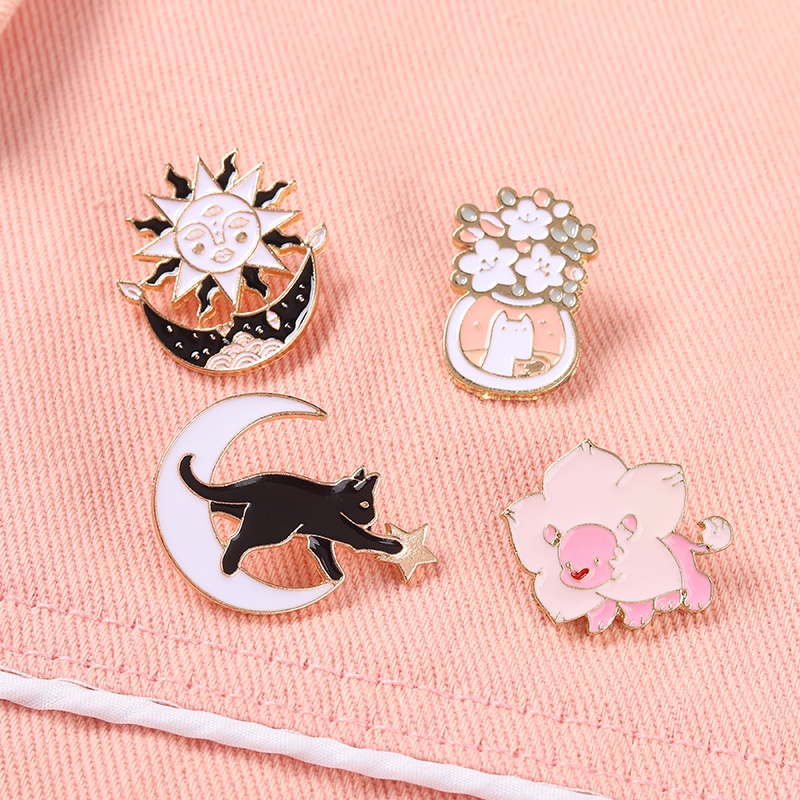 Trâm cài áo QIHE JEWELRY hình động vật mặt trăng ngộ nghĩnh độc đáo đẹp mắt
