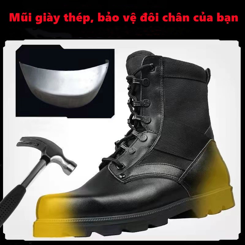 Giày da nam cao cổ bót Chất liệu da cao cấp chống thấm nước leo núi thể thao lính SWAT mũi thép