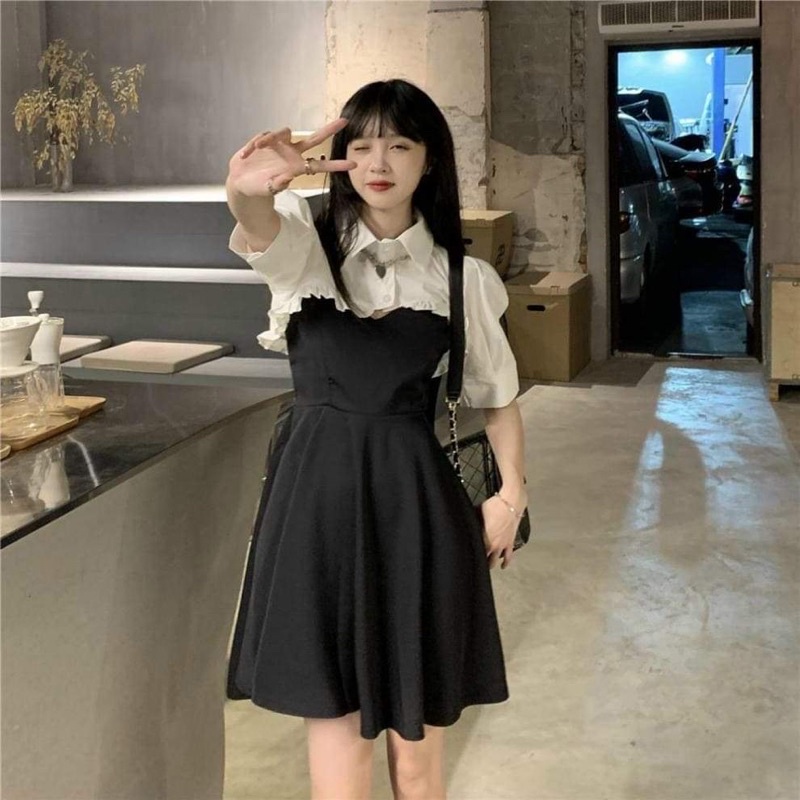 Sét áo sơ mi bèo cộc tay + váy KA