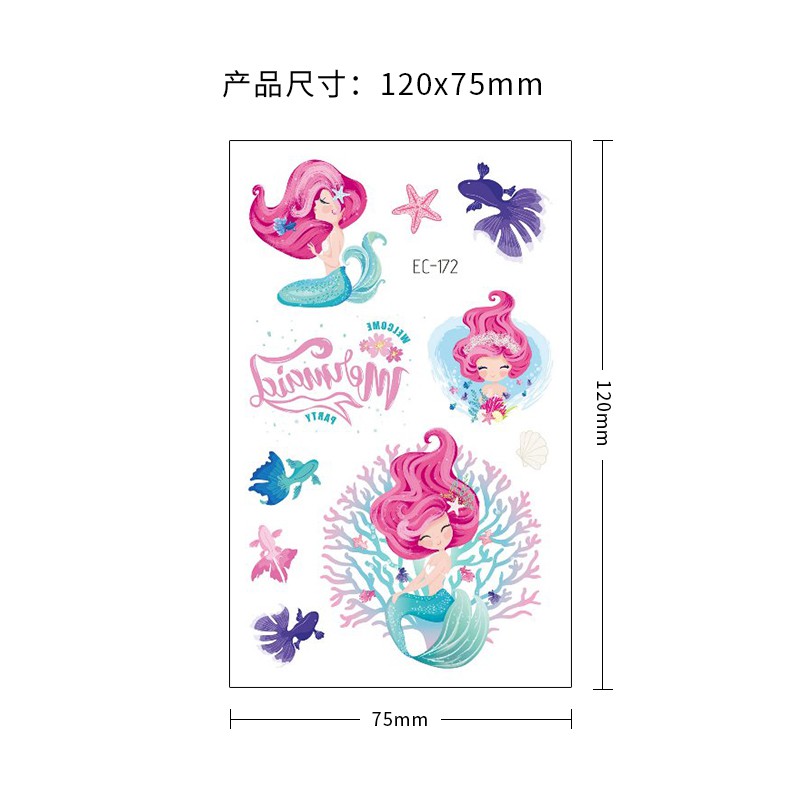 Tấm hình xăm dán tạm thời họa tiết nàng tiên cá hoạt hình