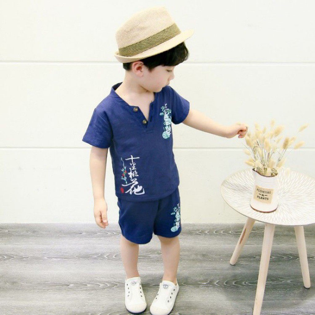 Bộ Cộc Tay Bé Trai LILA KIDS , Đồ Bộ Cho Bé Chất Đũi In Hình Lá Sen Cực Đẹp Cho Bé Từ 6-28kg