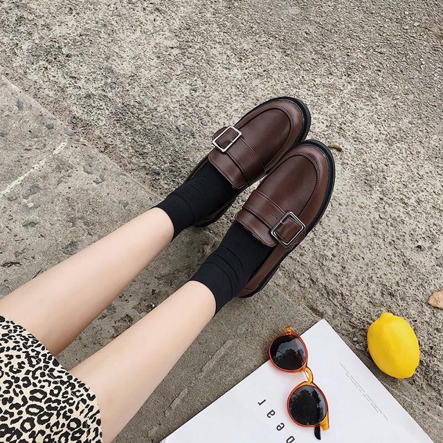 [CÓ SẴN] Giày ulzzang da mềm khuy vuông nữ phong cách Hàn Quốc | BigBuy360 - bigbuy360.vn