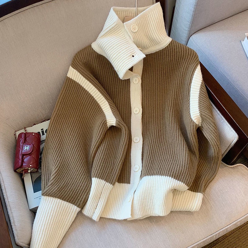 Korean high-end color high-necked sweater women's autumn and winter loose soft waxy lazily thickened sweater jacket