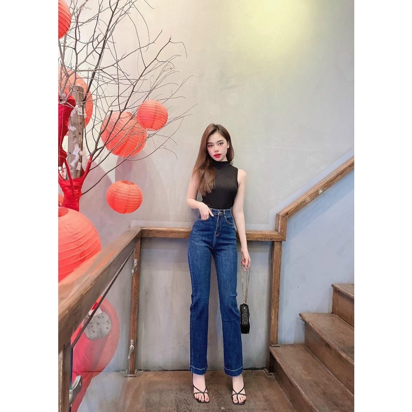 Quần bò ống rộng quần jean bò ống suông jeans nữ cạp cao ống đứng co dãn Bazic Ulzzang -Minxy shop