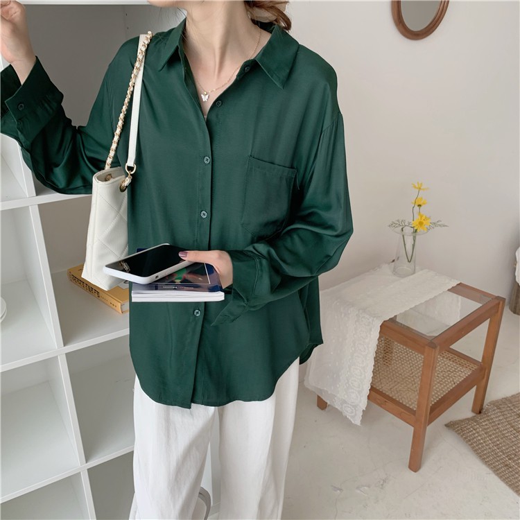 Áo Khoác Sơ Mi Dáng Rộng Phong Cách Hàn Quốc Thanh Lịch 8 Màu Lựa Chọn