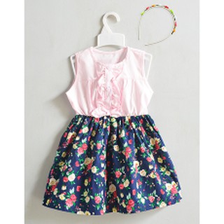 Đầm bé gái hoa kate nơ cài tóc hồng phấn 8_size 2-9t