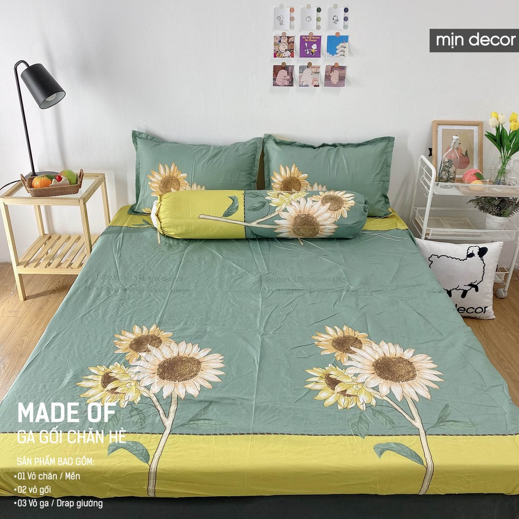 Drap + 2 Vỏ Gối  - Cotton 3D Hướng Dương (Ảnh Thật)