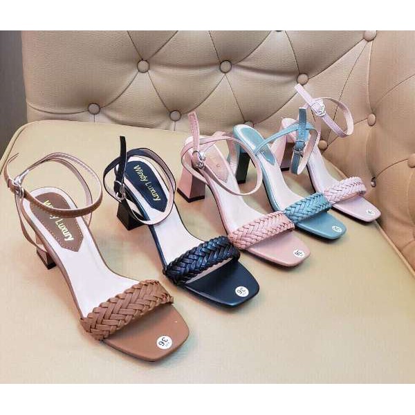Giày Cao Gót Đế Vuông,Sandals Quai Mảnh Thiết Kế Trẻ Trung Cao 7 phân, 7cm