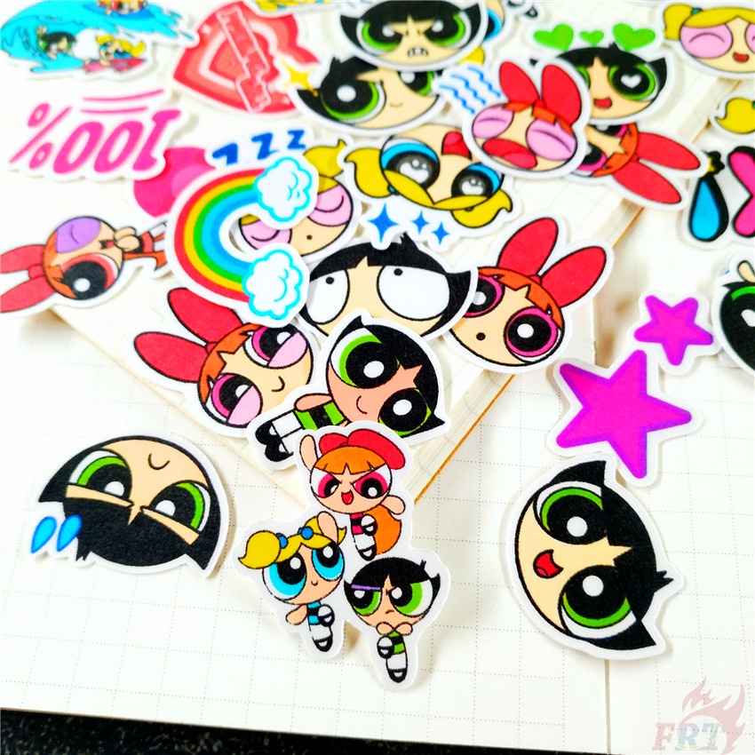 ★★★ Sticker Dán Trang Trí Nhật Ký Hình Powerpuff Girls Q-1 ★★★ Bộ 60 Hình Dán Thời Trang Trang Trí Album