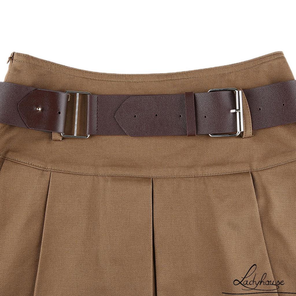 Chân Váy Chữ A Lưng Cao Xếp Ly Màu Trơn Thời Trang Mùa Hè Cho Nữ