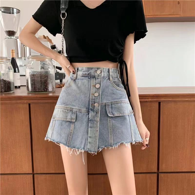 Quần short denim lưng cao ống rộng màu sắc cổ điển thời trang Hàn Quốc cá tính cho nữ